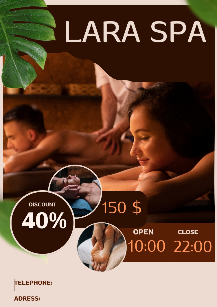 Brown and cream, modern, simple, Thai massage, promotional, flyer