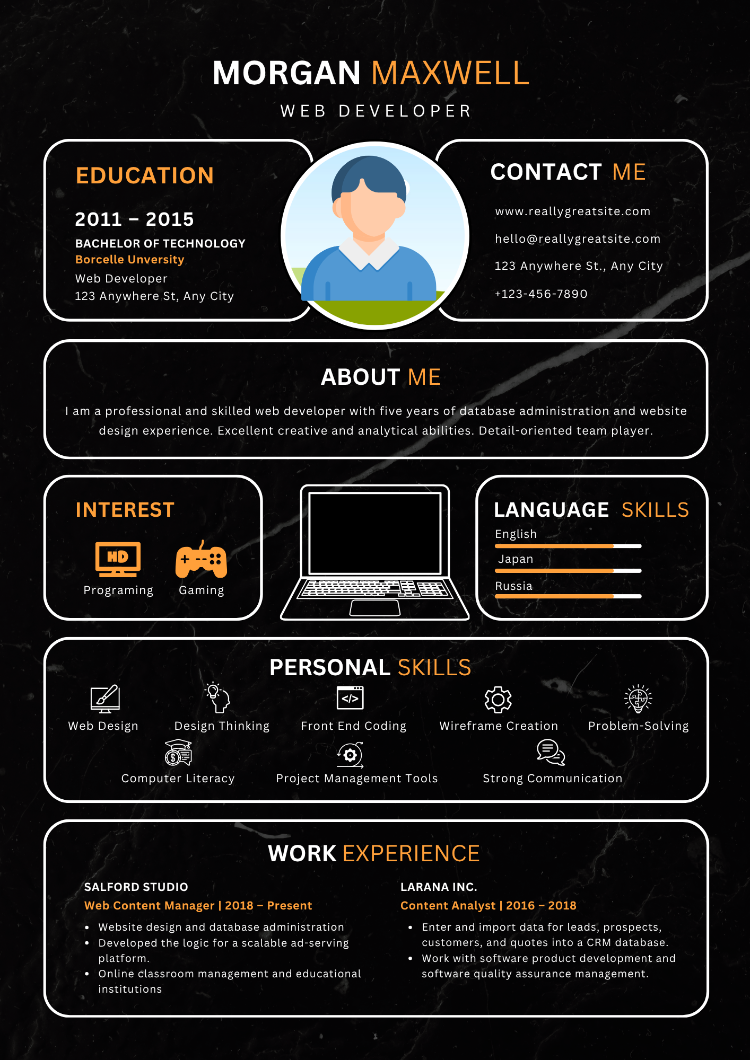 Black and White Modern Web Developer Resume