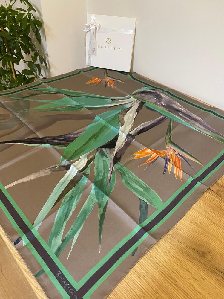  ZERAFETİM Paradise Desen İpek Twill Eşarp