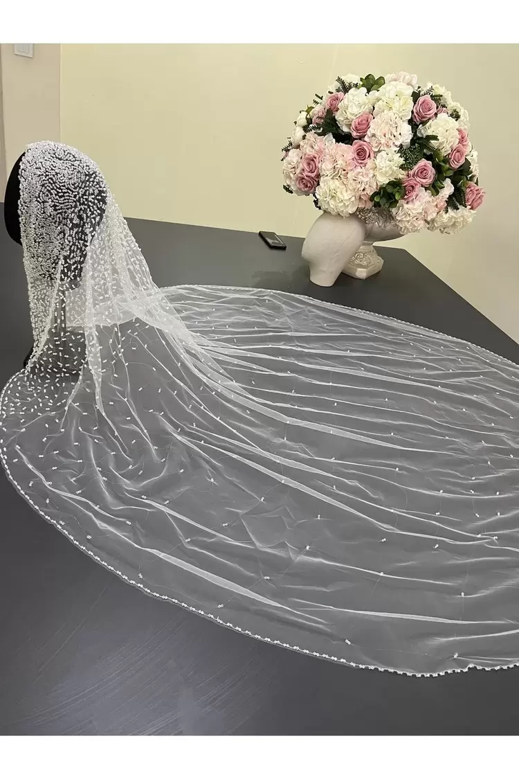 Başlık nakışlı kasnak model gelin duvağı