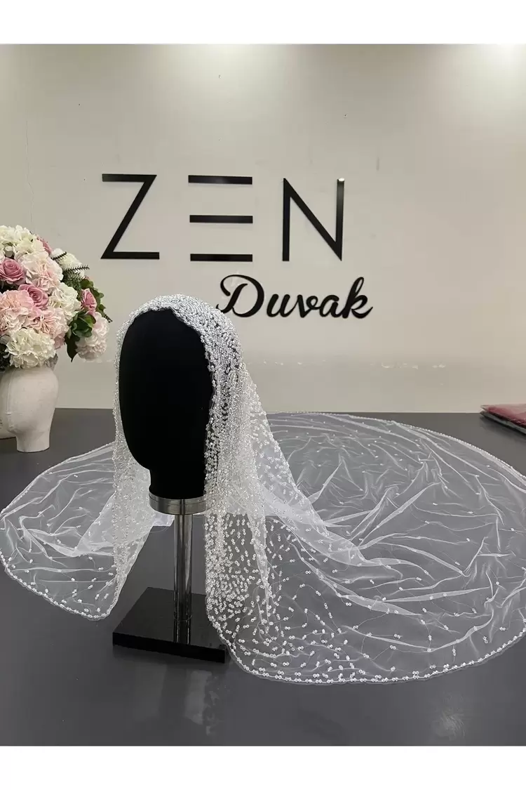 Başlık nakışlı kasnak model gelin duvağı