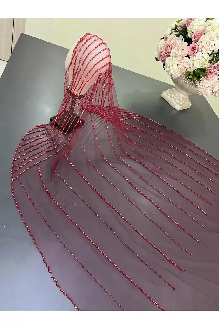 Bordo elif model gelin duvağı 
