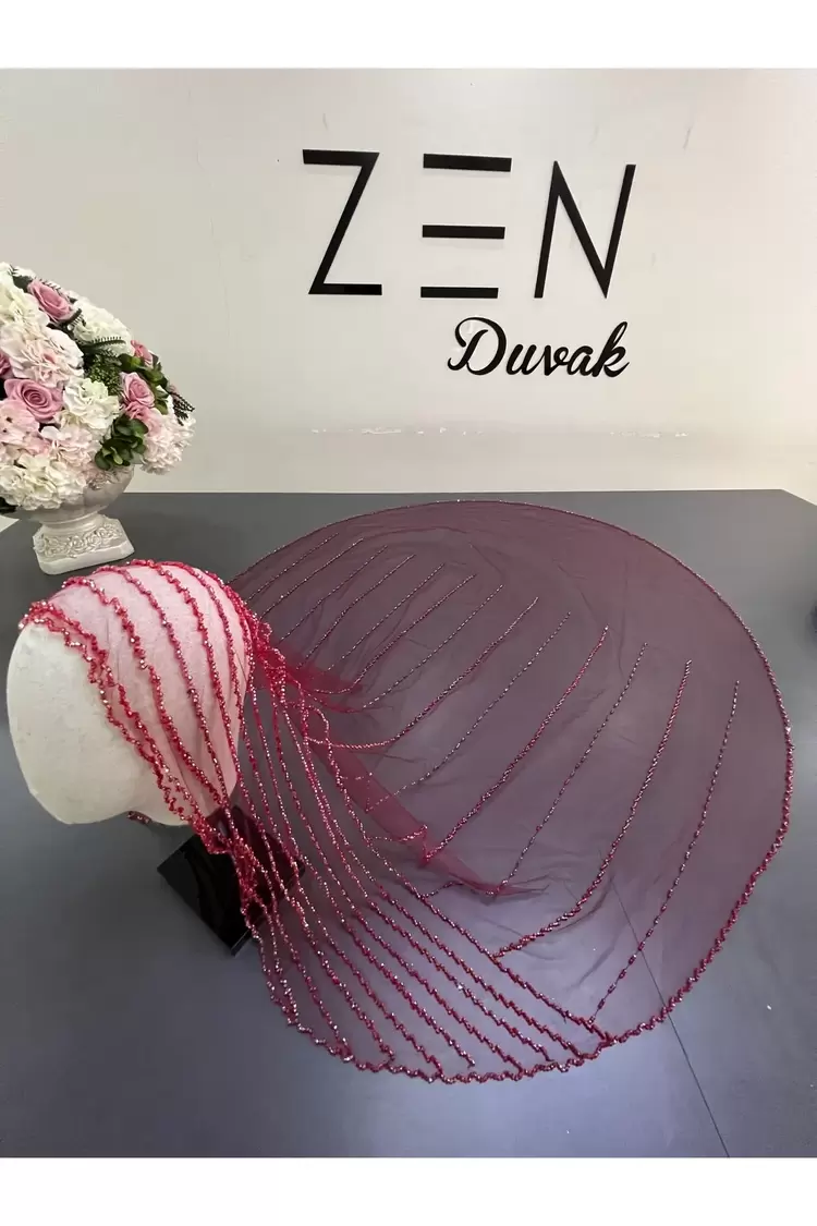 Bordo elif model gelin duvağı 