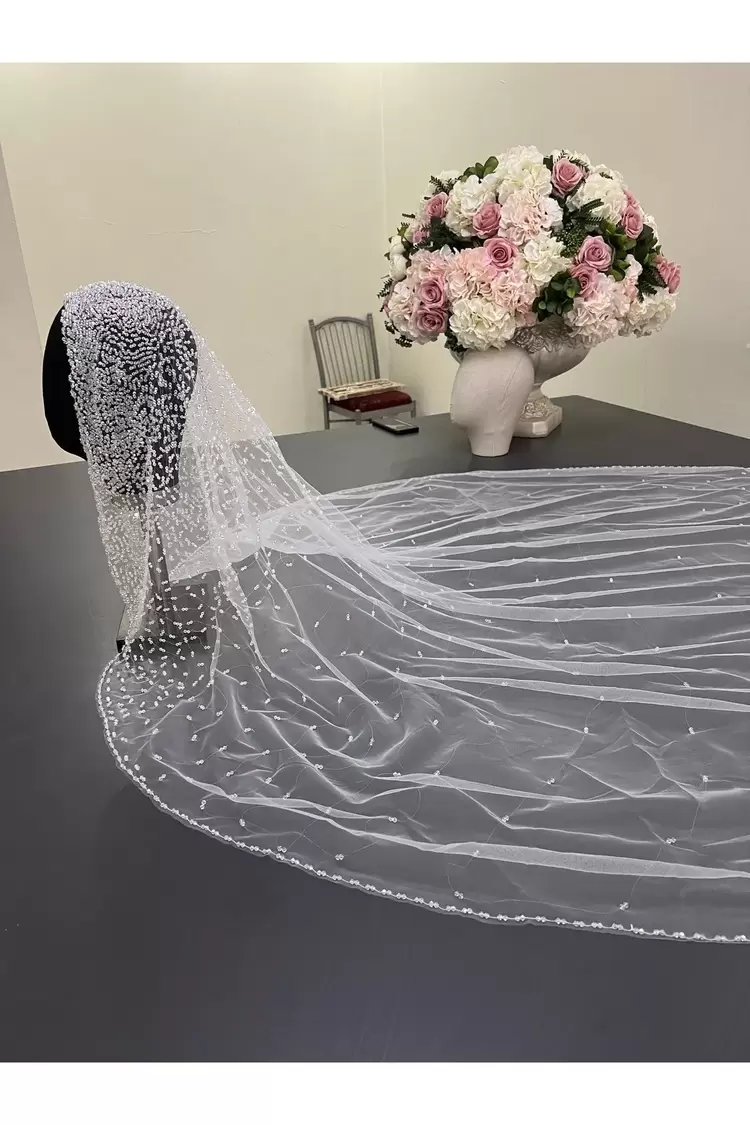 Başlık nakışlı kasnak model gelin duvağı