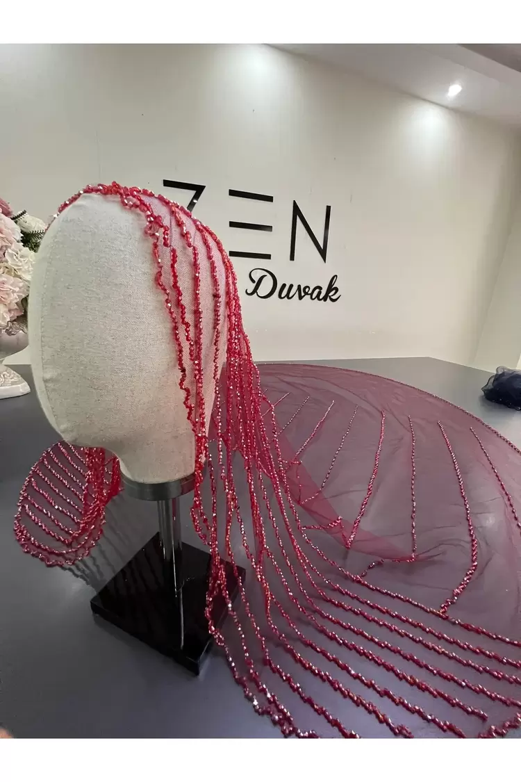 Bordo elif model gelin duvağı 