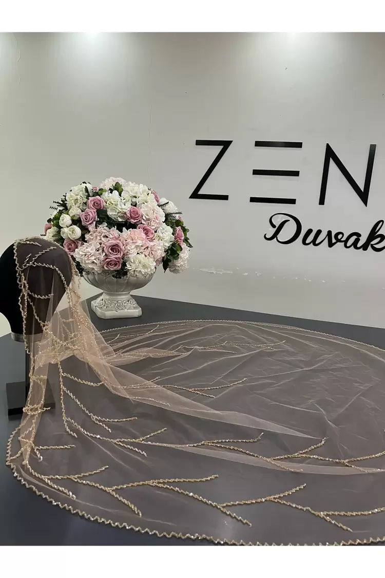Gold nakışlı dal model gelin duvağı