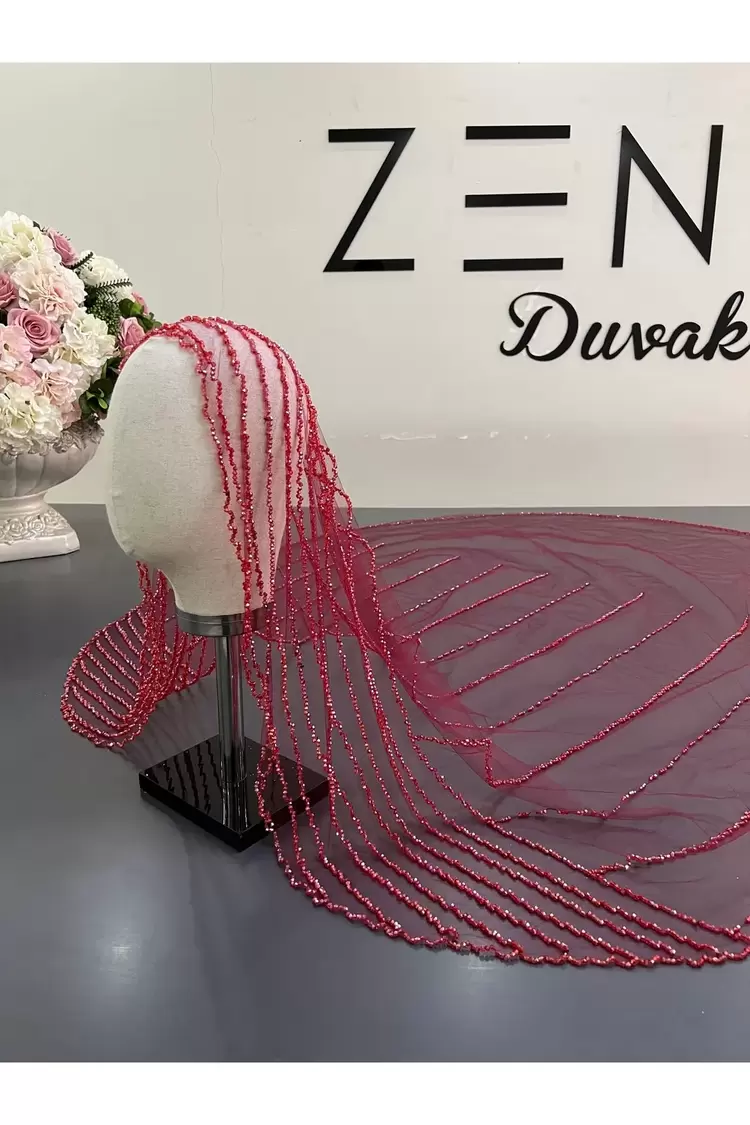 Bordo elif model gelin duvağı 