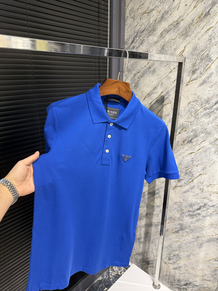 Premıum Prada Saks Mavisi Polo Yaka