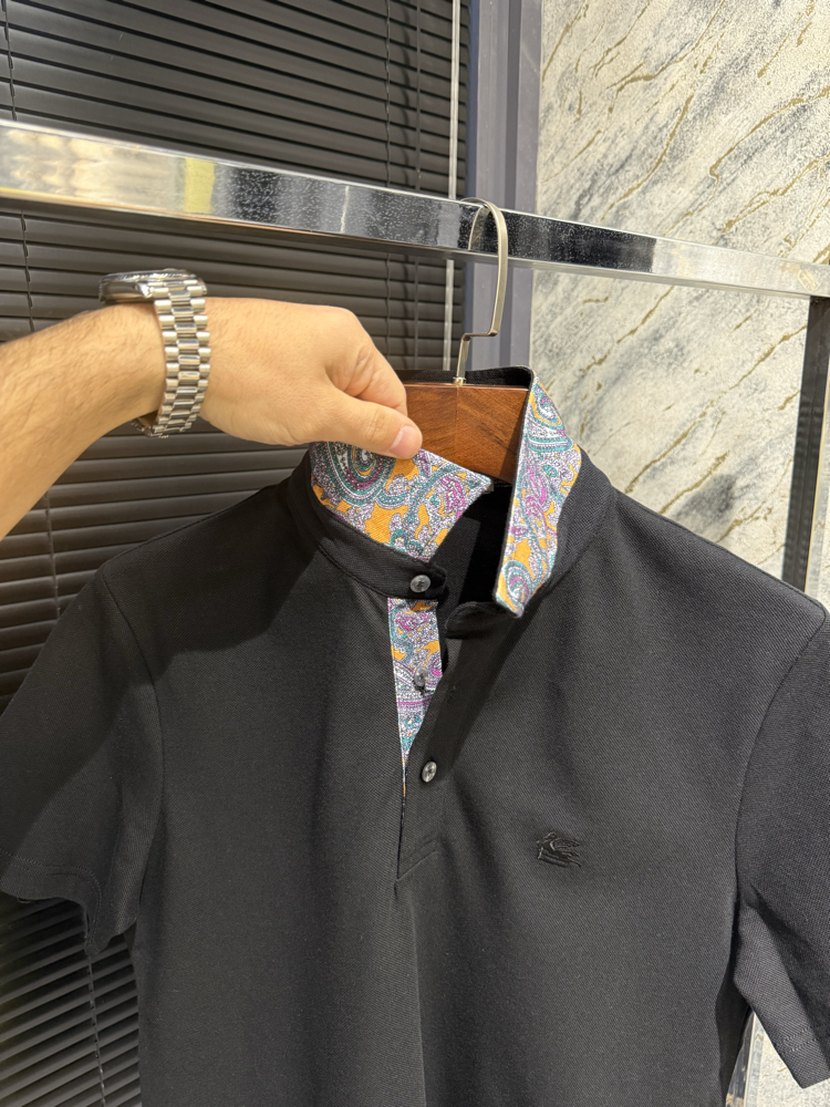 Premium Siyah Polo Yaka | Etro Detay Yaka