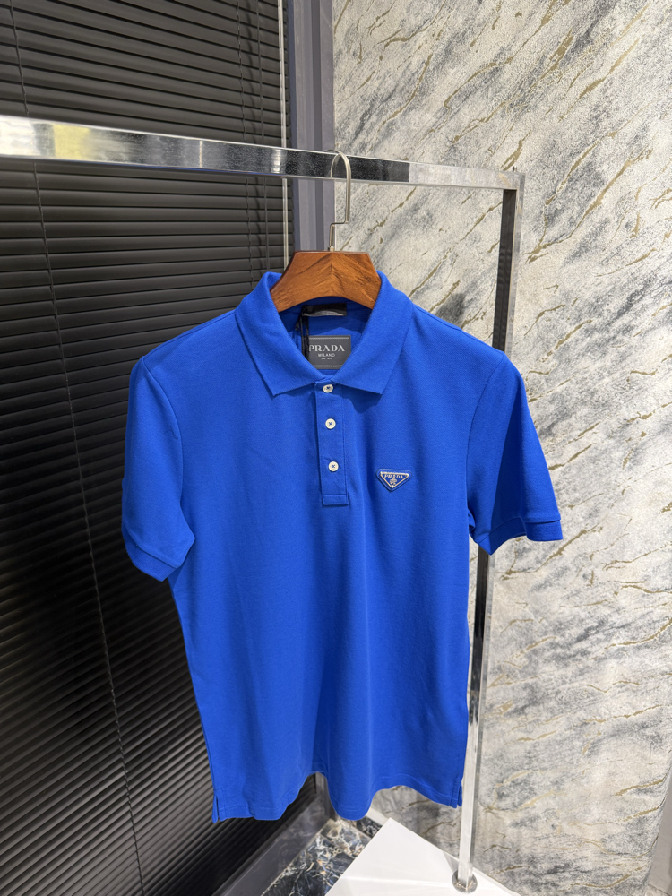 Premıum Prada Saks Mavisi Polo Yaka