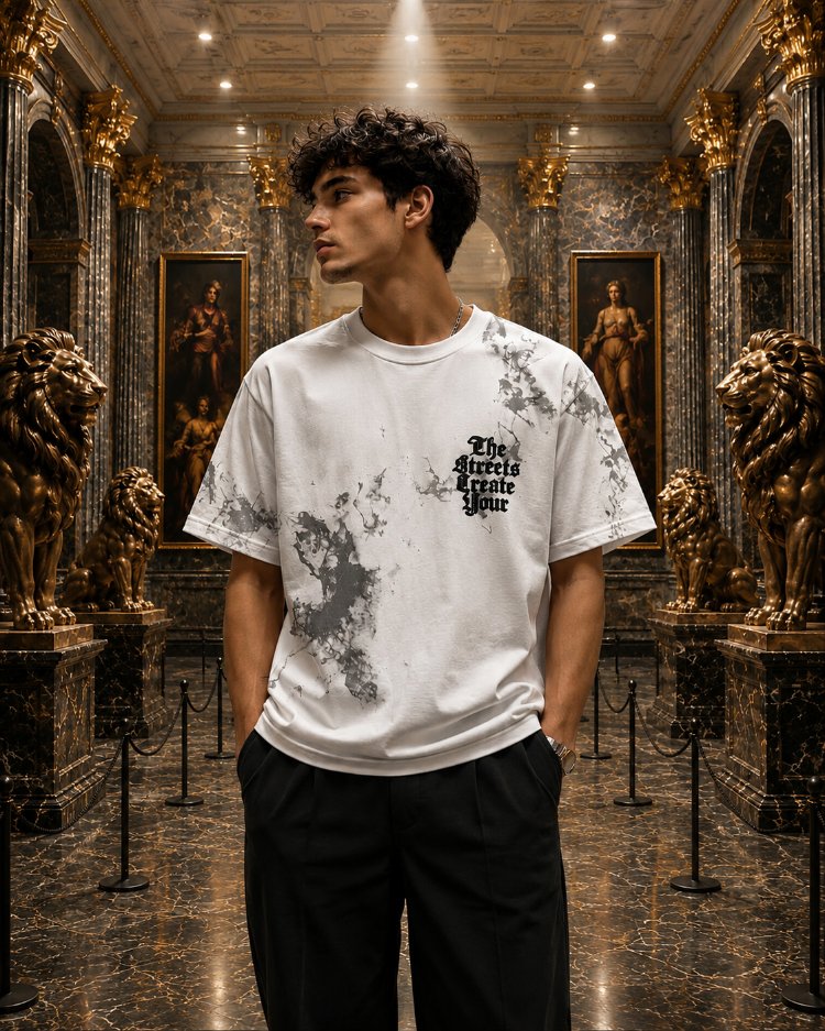 Streets Baskılı Premium Oversize Tişört