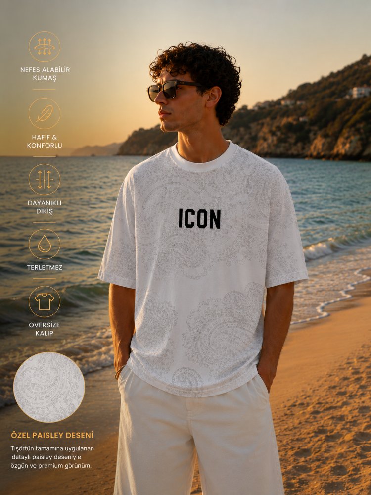 ICON Paisley Desenli Oversize Tişört