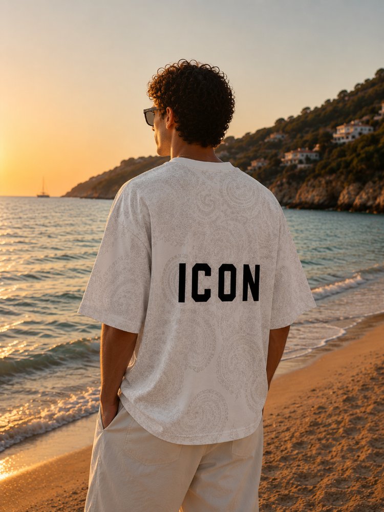 ICON Paisley Desenli Oversize Tişört