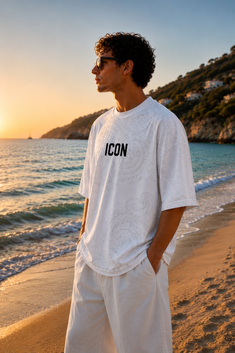 ICON Paisley Desenli Oversize Tişört