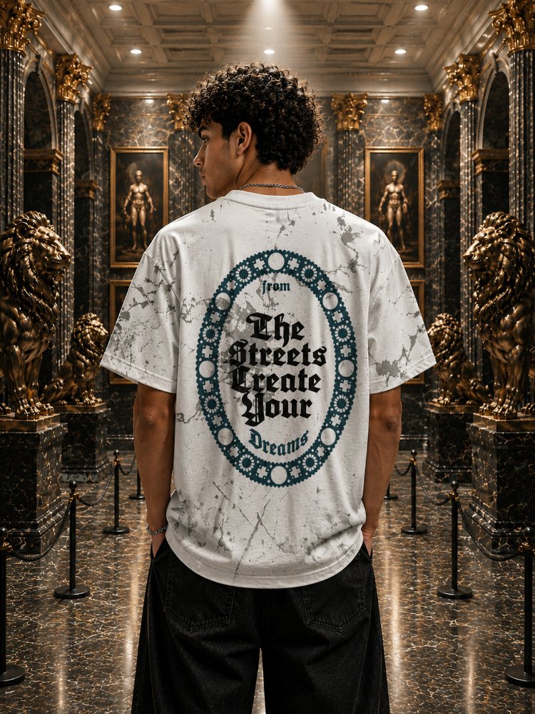 Streets Baskılı Premium Oversize Tişört