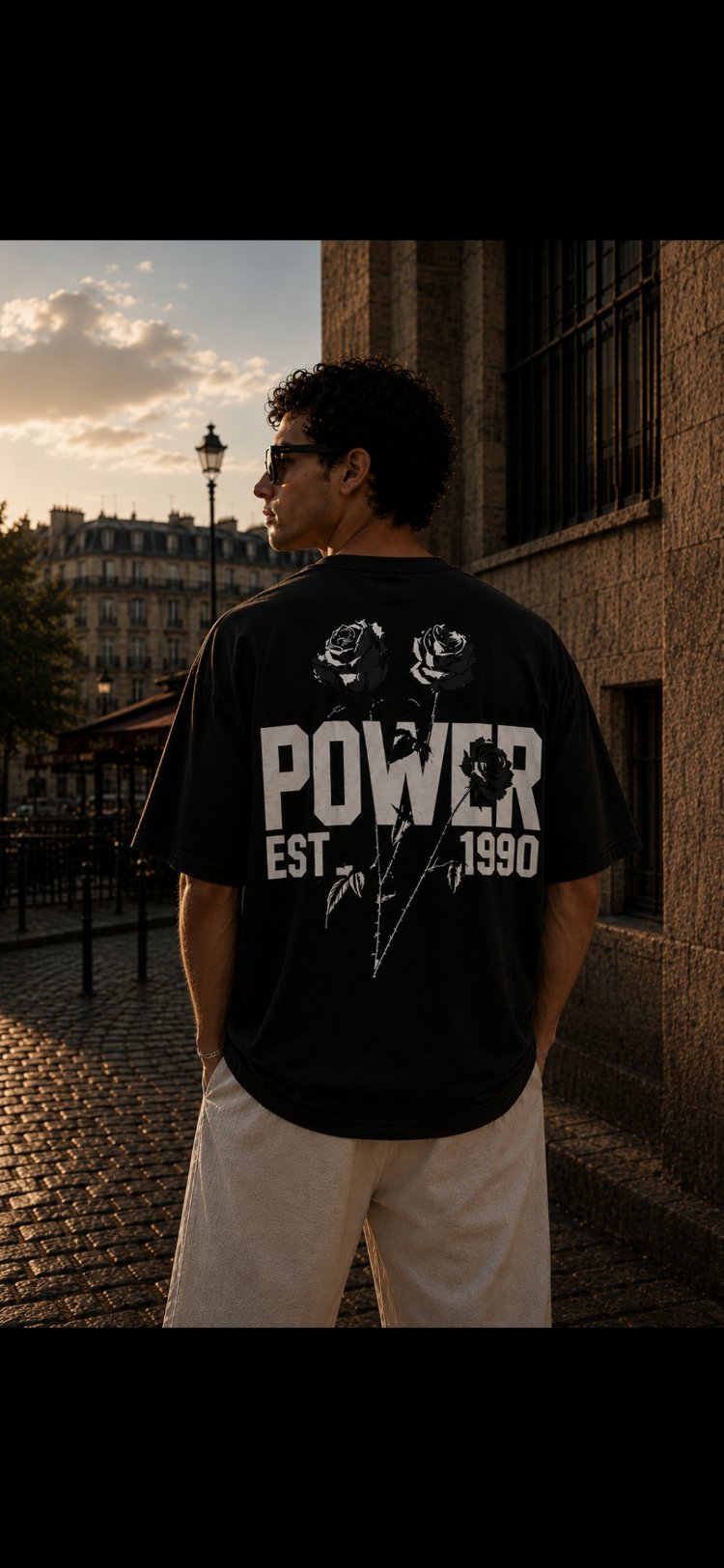 POWER Gül Baskılı Oversize Tişört
