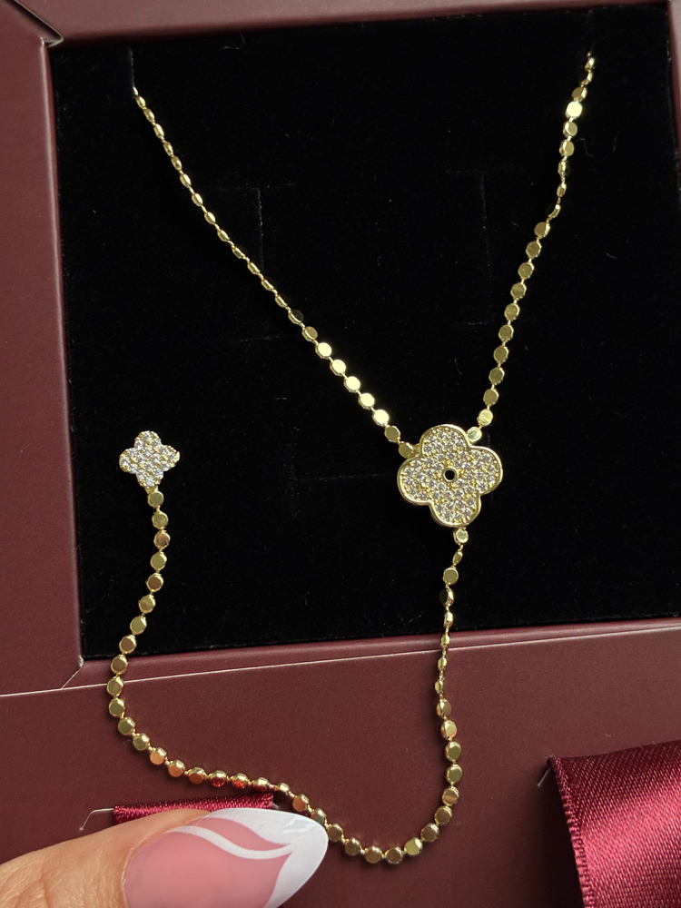 Çelik Gold taşlı yonca Y kolye