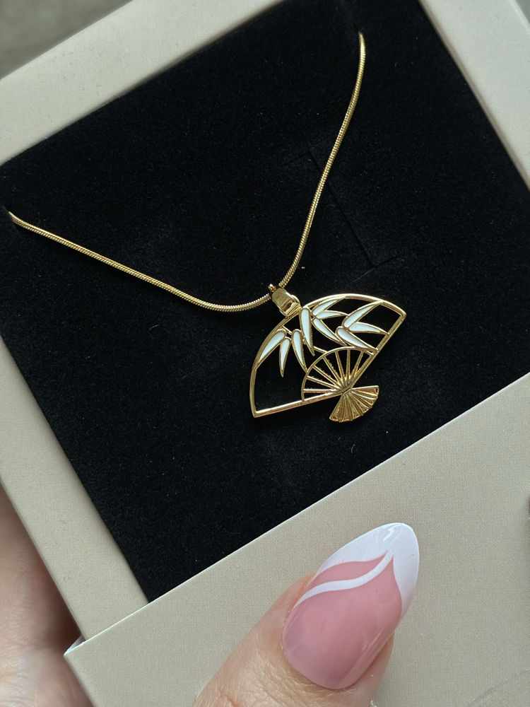 Çelik | Bambu Yelpaze Kolye