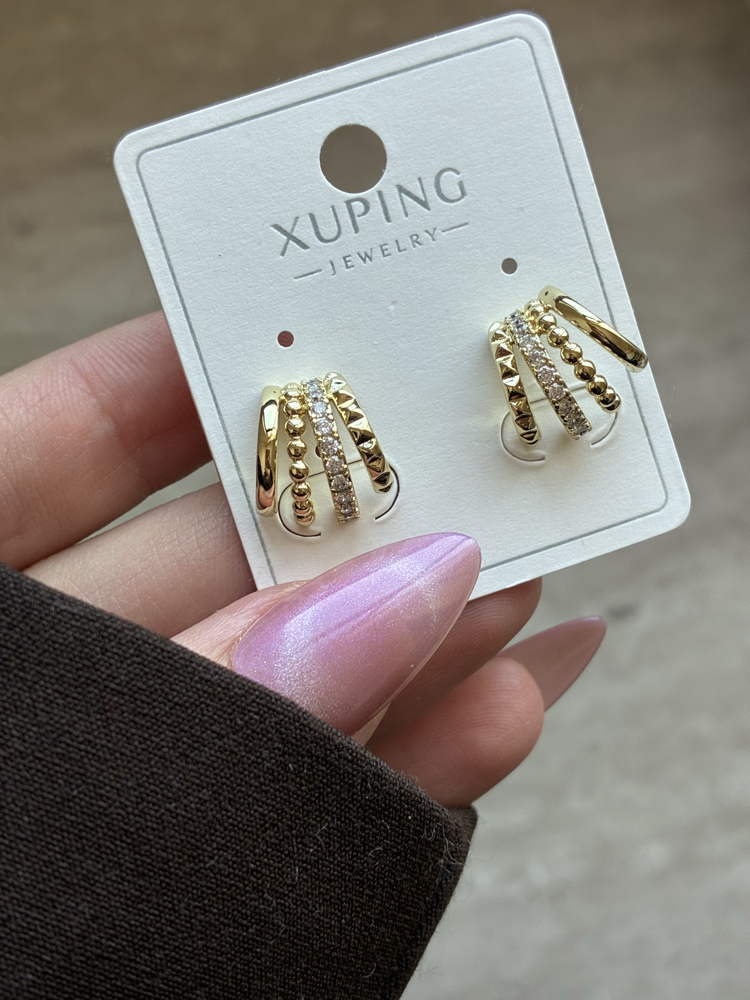 Xuping | Minimal Katmanlı Gold Küpe