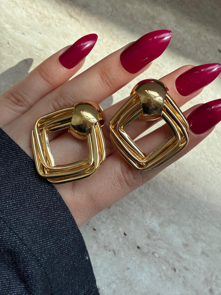 Gold Geometrik Küpe