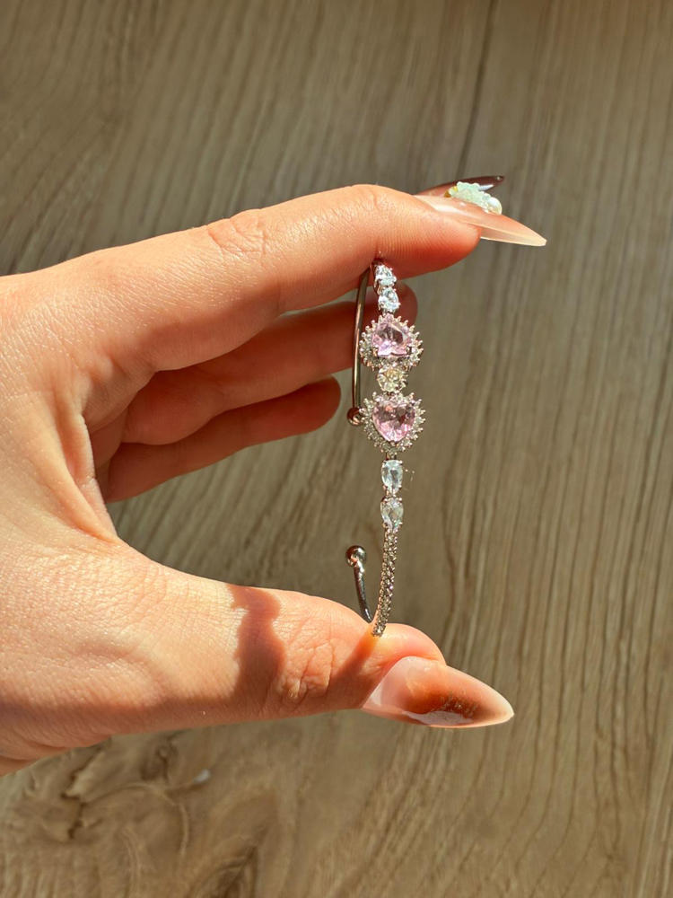 Kalp Taşlı Pembe Silver Kelepçe
