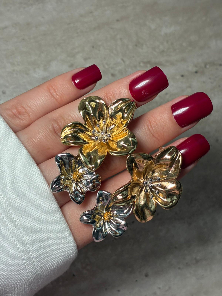 Gold -Silver Çiçek Küpe