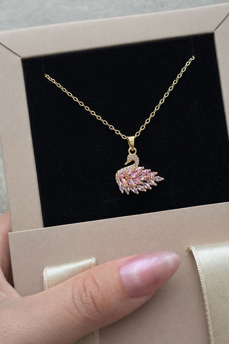  Çelik | Gold Pembe Taşlı Silver Kolye 