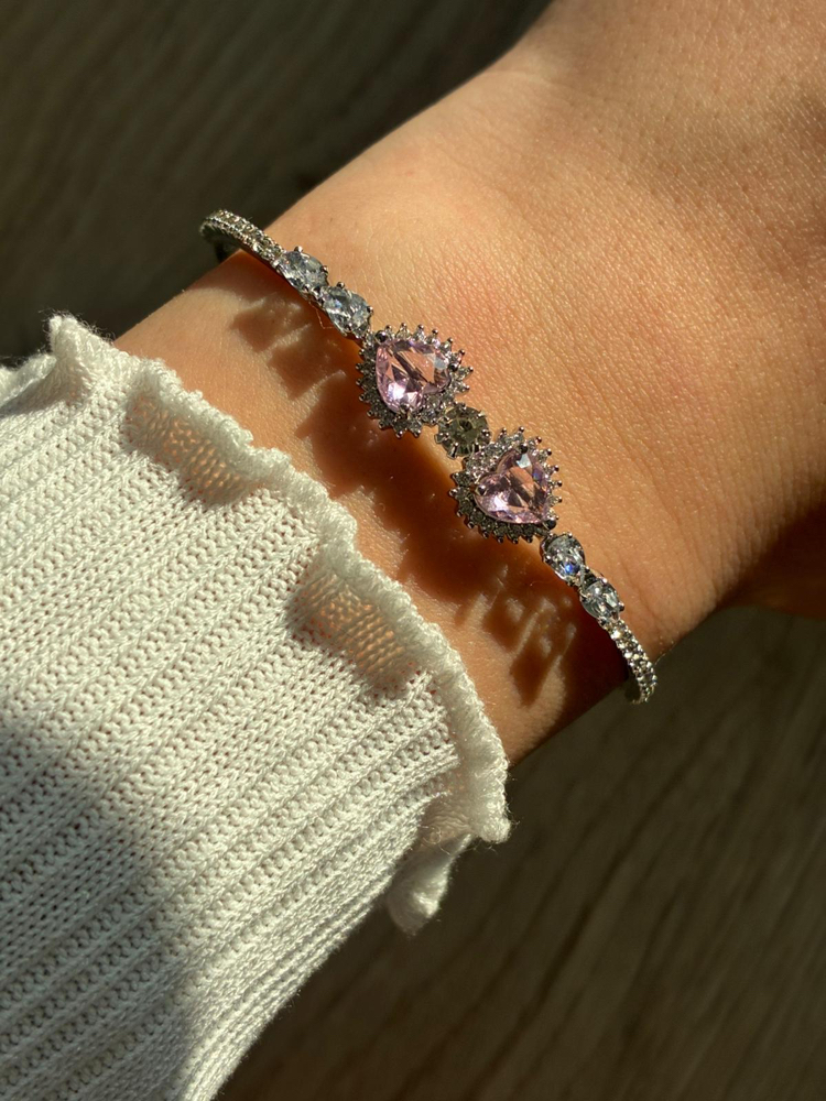 Kalp Taşlı Pembe Silver Kelepçe