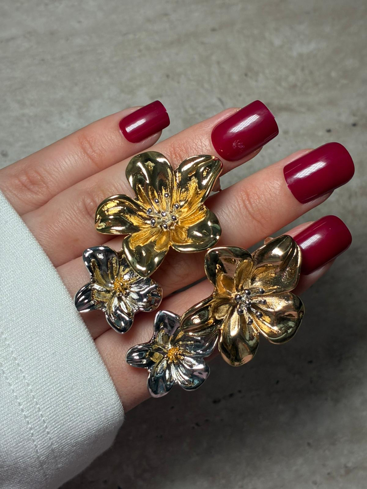 Gold -Silver Çiçek Küpe