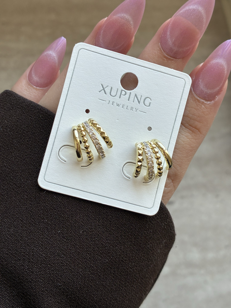 Xuping | Minimal Katmanlı Gold Küpe