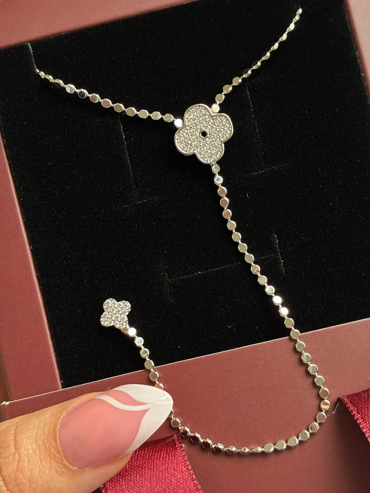 Çelik Silver taşlı yonca Y kolye