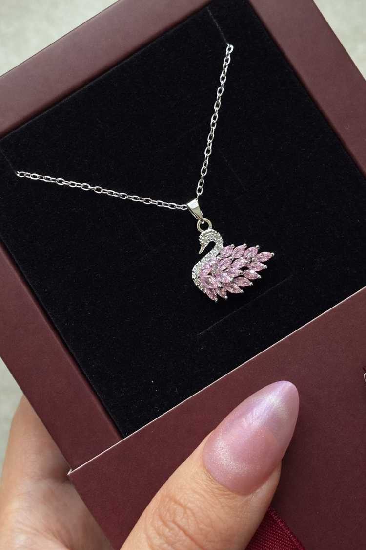 Çelik | Pembe Silver Kuğu Kolye