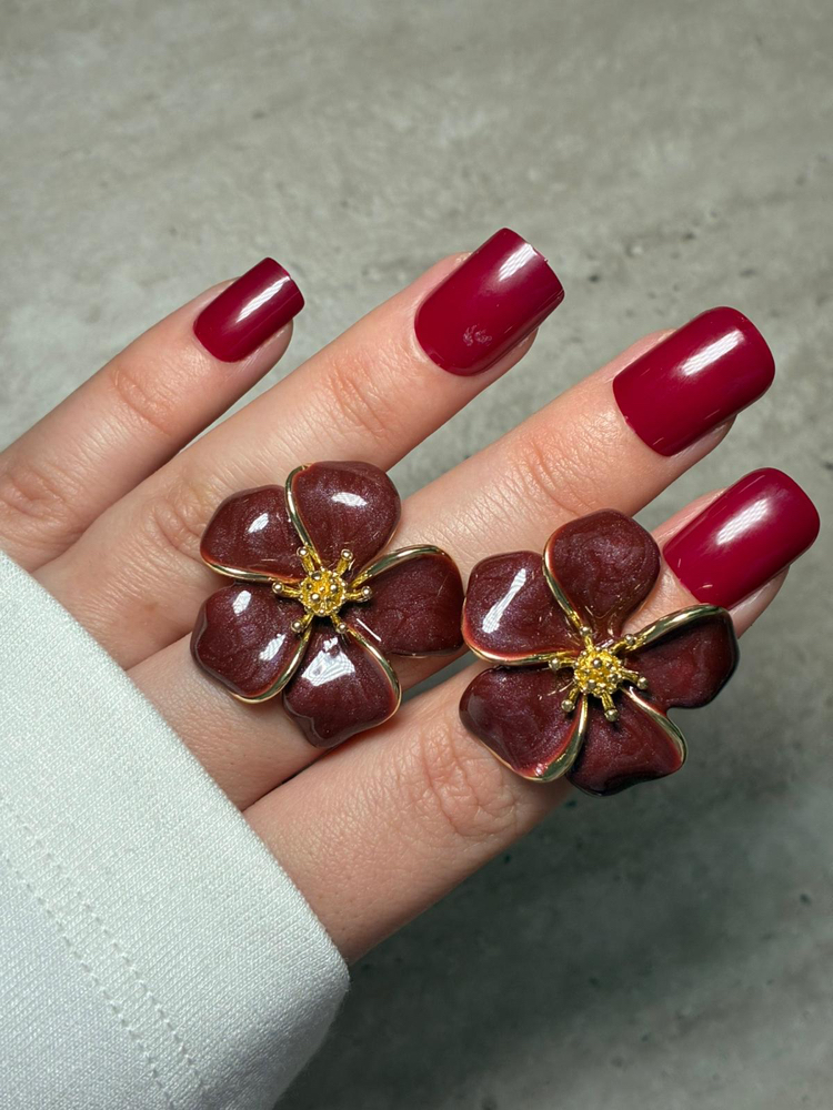 Bordo Çiçek Küpe