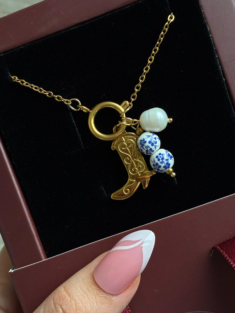 Çelik Gold çizme boncuklu kolye