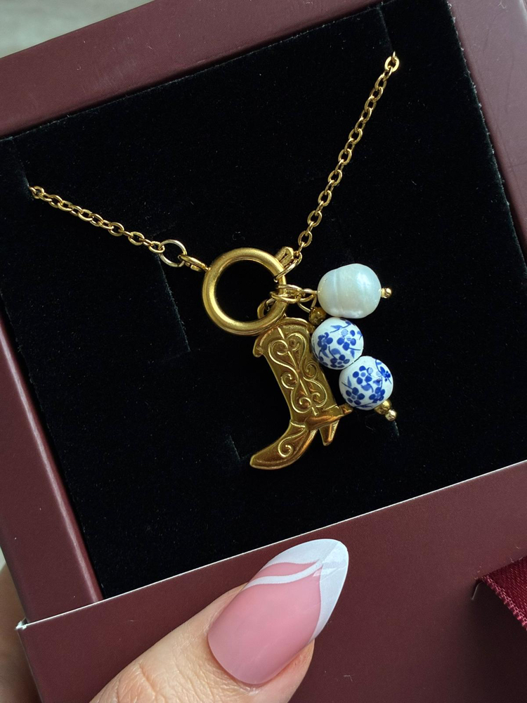 Çelik Gold çizme boncuklu kolye
