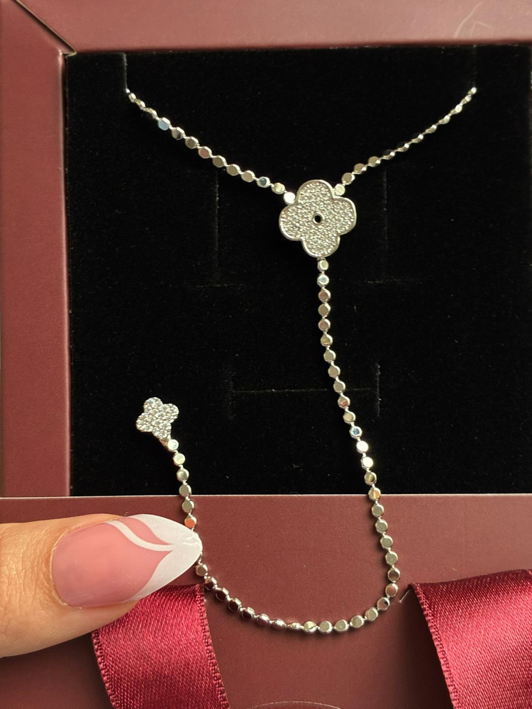 Çelik Silver taşlı yonca Y kolye