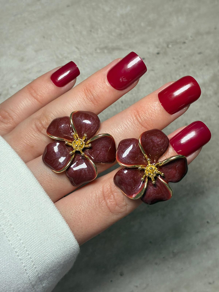 Bordo Çiçek Küpe