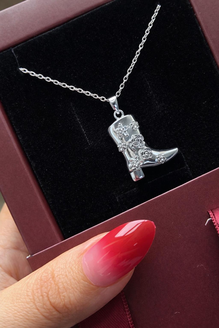 Çelik | Çiçekli Çizme Silver Kolye