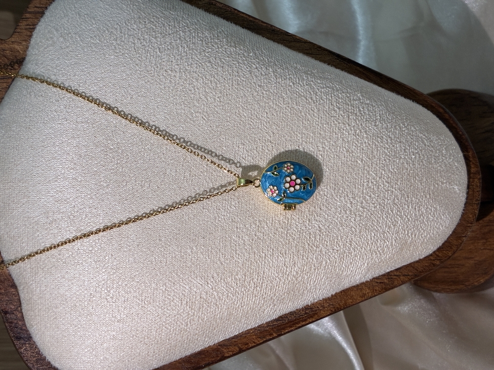 Flora Blue Vintage Locket Kolye
