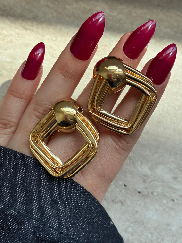 Gold Geometrik Küpe