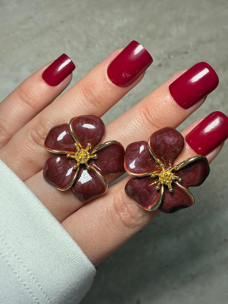 Bordo Çiçek Küpe