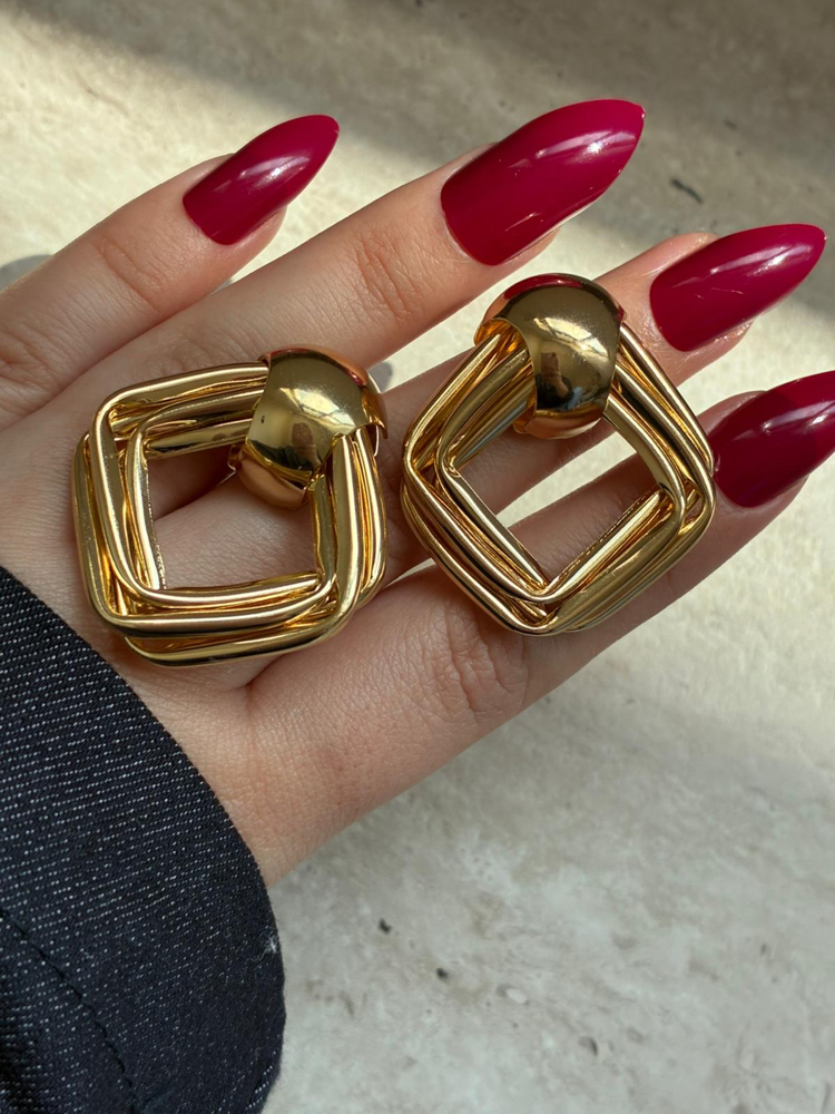 Gold Geometrik Küpe