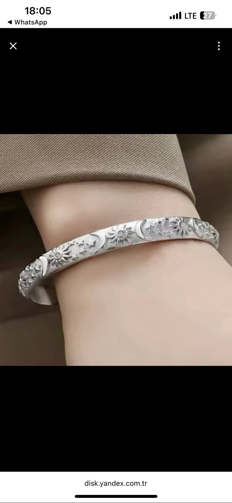 Vintage Desenli Silver Kelepçe