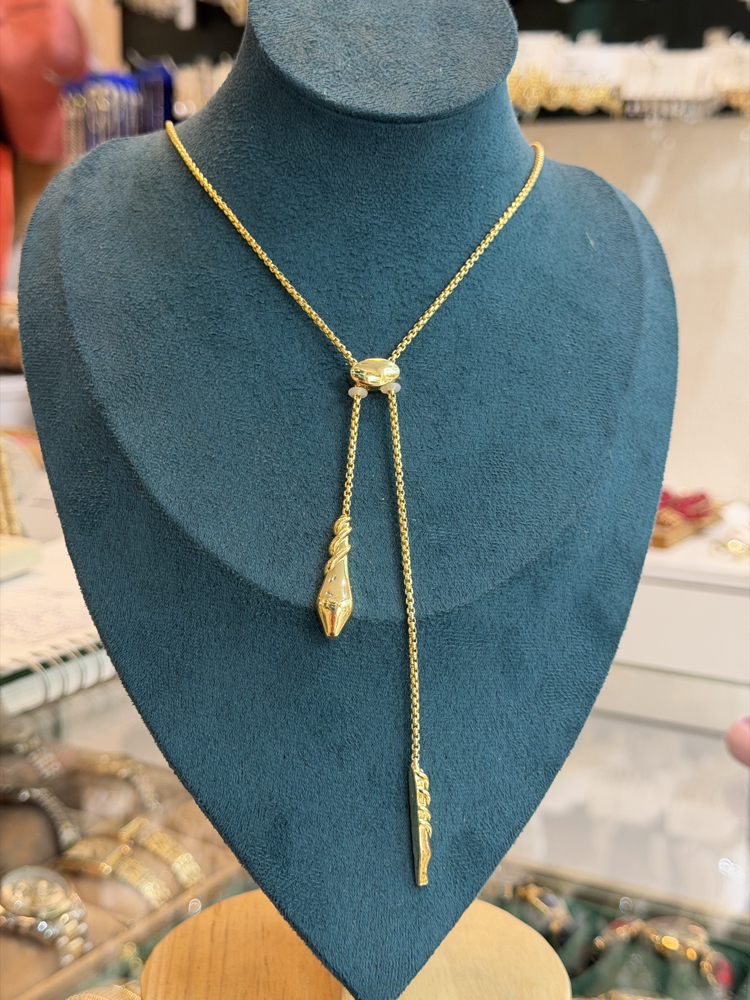 Asansörlü Yolan Motif Gold Kolye
