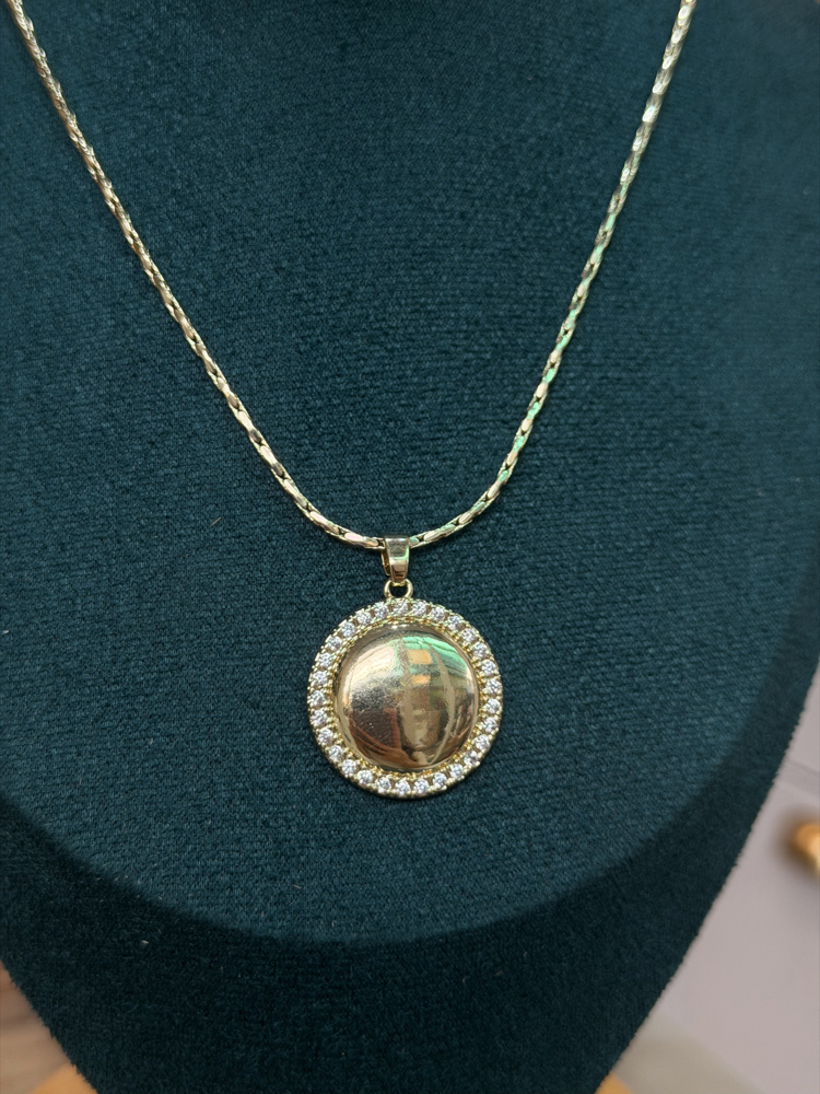 60cm Taşlı Madalya Kolye