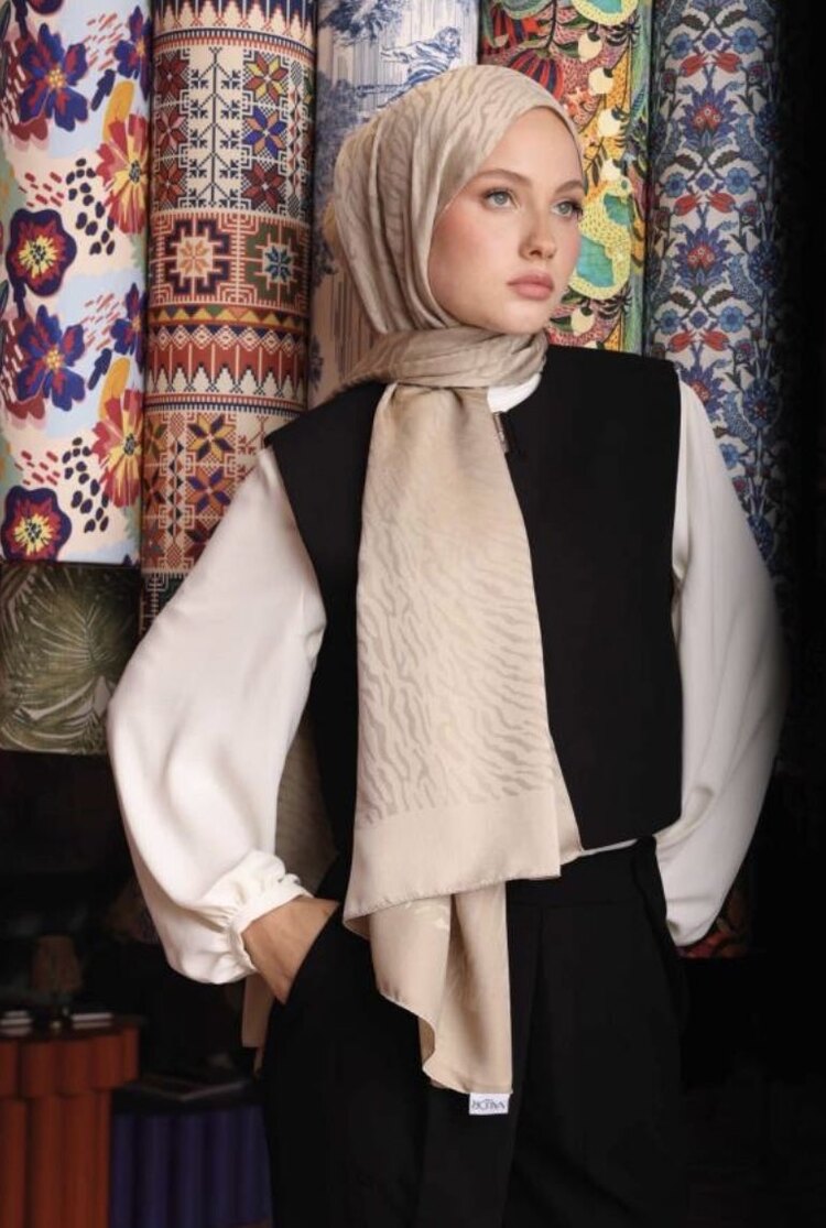 Zebra Desen Şal Bej