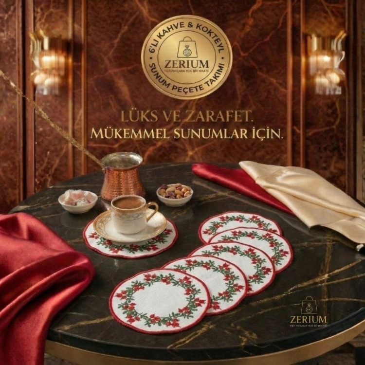 Premium 6’lı Kokteyl ve Kahve Altı Sunum Peçetesi Red Berry Serisi - 20252001298