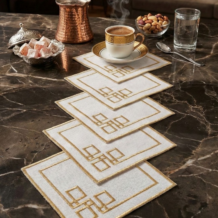 Premium 6’lı Kokteyl ve Kahve Altı Sunum Peçetesi Geometrik Gold Serisi 02 - 20252001325