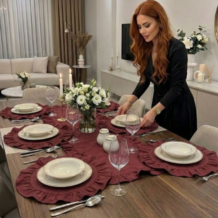 Fırfırlı Ham Keten 7’li Runner ve Supla Şık Sofra & Sunum Çeyiz Seti - 20252001301