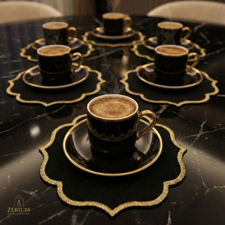 Premium 6’lı Kokteyl ve Kahve Altı Sunum Peçetesi Black Gold Serisi - 20252001299